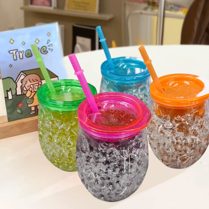 EASICOZI Cute Shape Frosty Freezer Ice Mugs with Straw Clear 11.8oz Set of 4(Red, green, blue and orange) (Oval) - Image 3